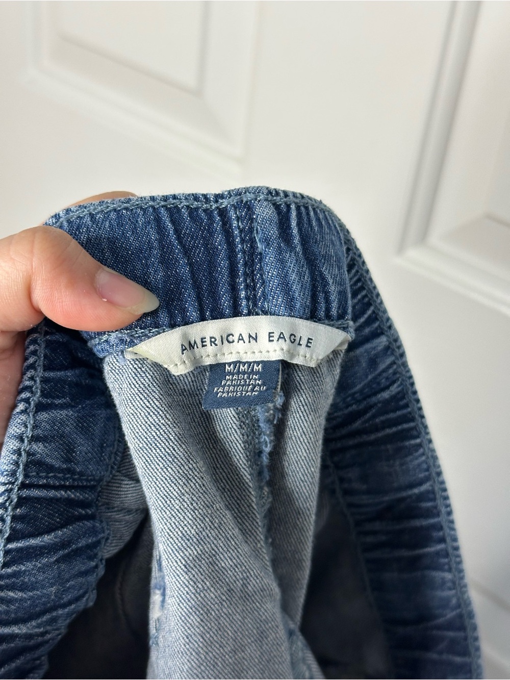 American Eagle AE Stretch Medium Wash Linen Blend Ruffle Pull On Short M Whimsy - Picture 7 of 8